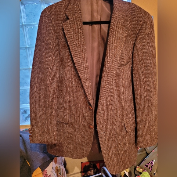 VTG Chaps Ralph Lauren Men's 42 USA Union Made Brown Tweed Herringbone Blazer